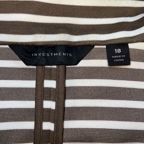 Investments Womens Blazer Suit Jacket Striped Stretch Brown White 18 - Picture 6 of 8